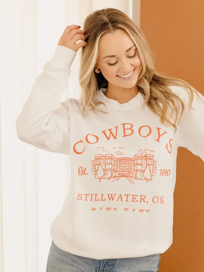 Osu Cowboys Stadium Coordinates White Sweatshirt 1