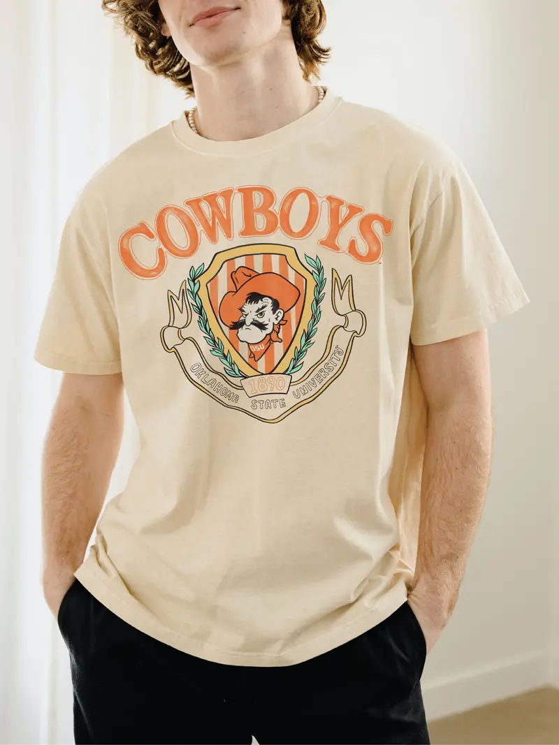 Osu Cowboys Striped Crest Off White Thrifted Tee 1