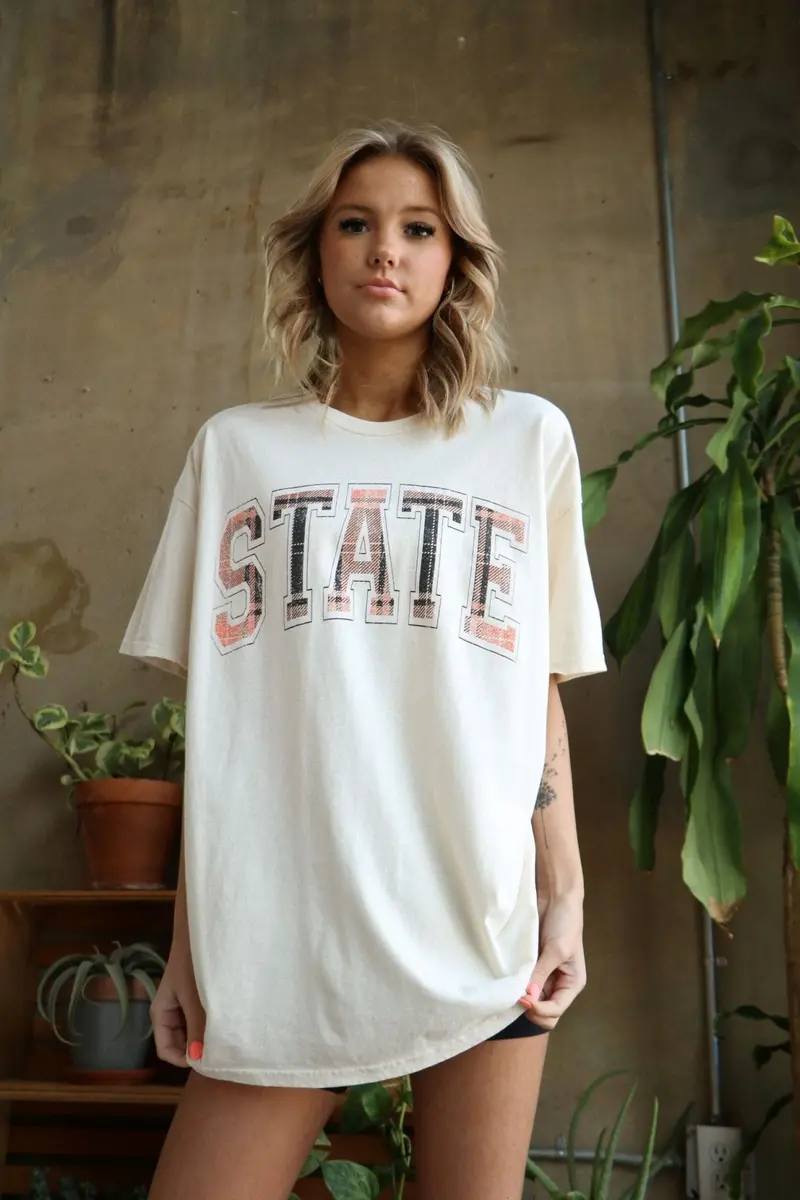 Osu Cowboys Tartan Off White Thrifted Tee 1