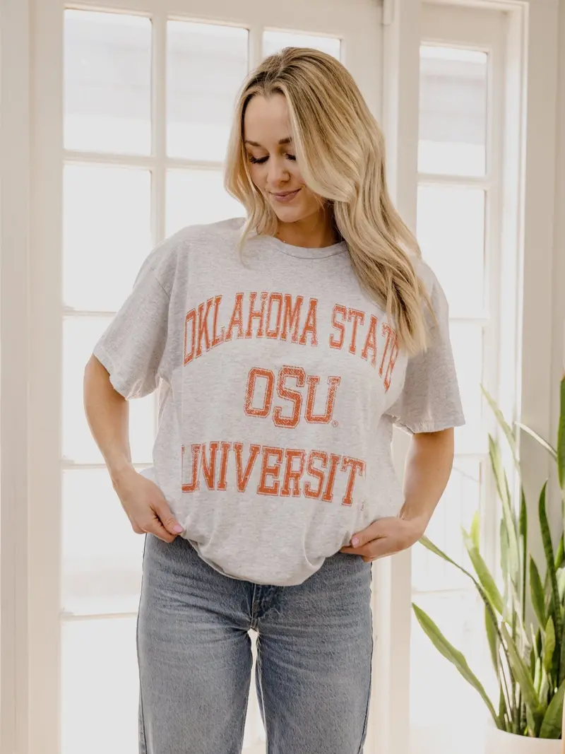 Osu Cowboys Vintage Sport Ash Gray Thrifted Tee 1
