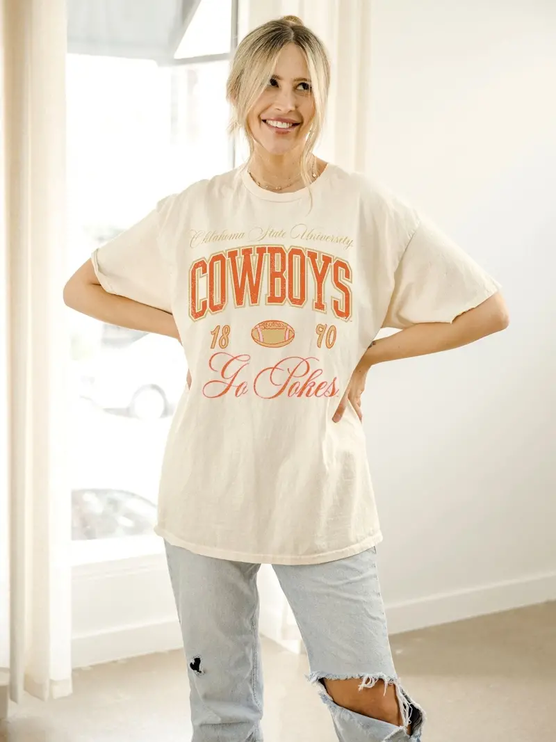 Osu Cowboys Wave Arch Off White Thrifted Tee 1