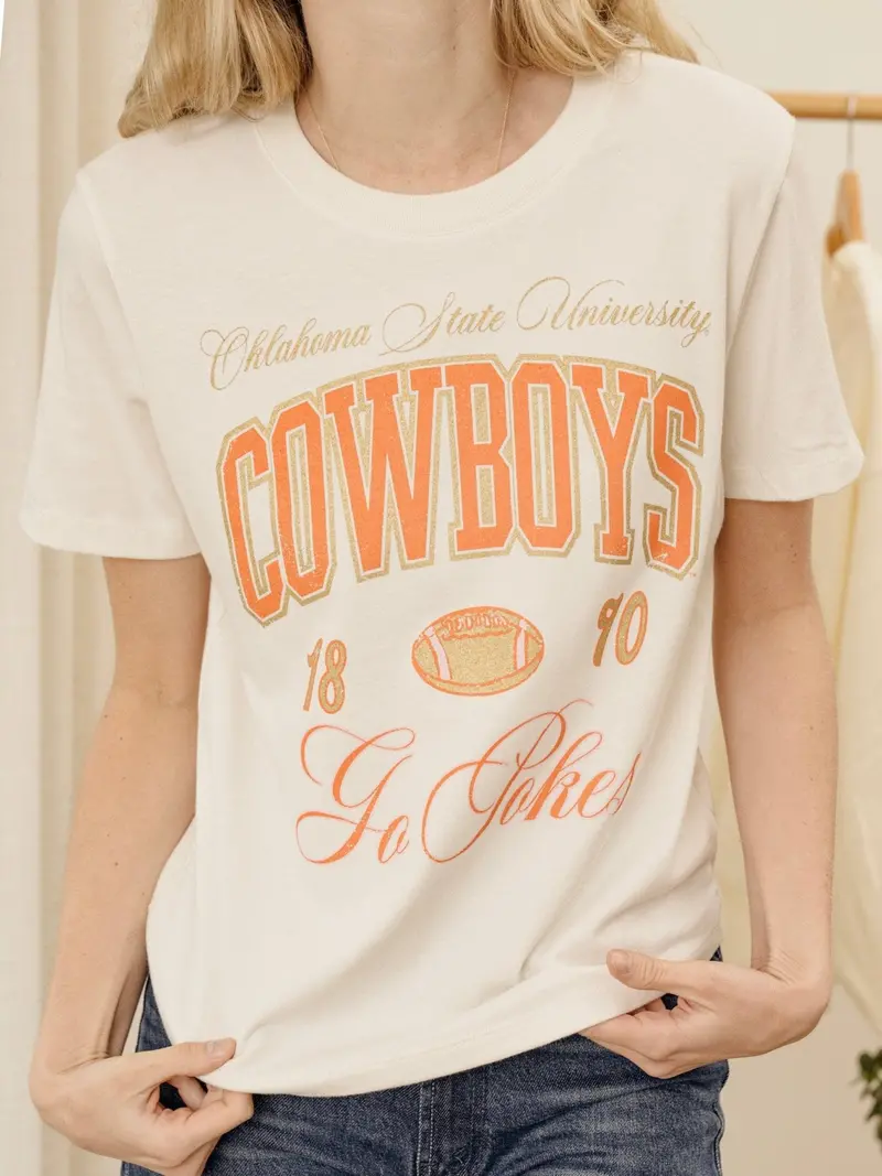 Osu Cowboys Wave Arch Vintage White Ellie Perfect Tee 1