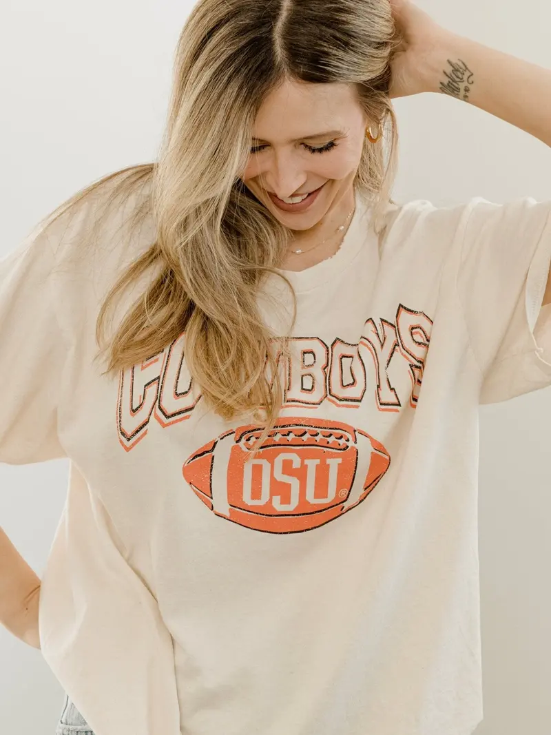 Osu Cowboys Wonka Football Off White Thrifted Tee 1