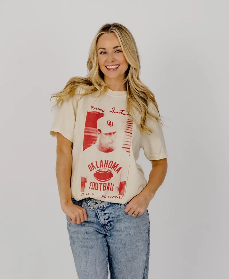 Ou Barry Switzer Football Ivory Tee 1