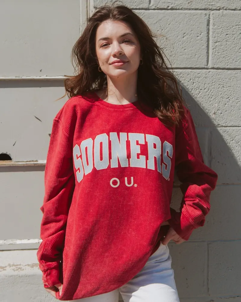 Ou Filled Gault Red Corded Crew Sweatshirt 1