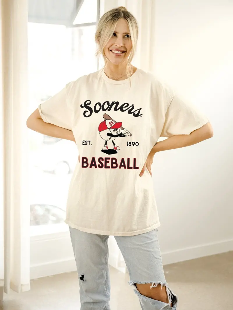Ou Sooners Amusable Baseball Off White Thrifted Tee 1