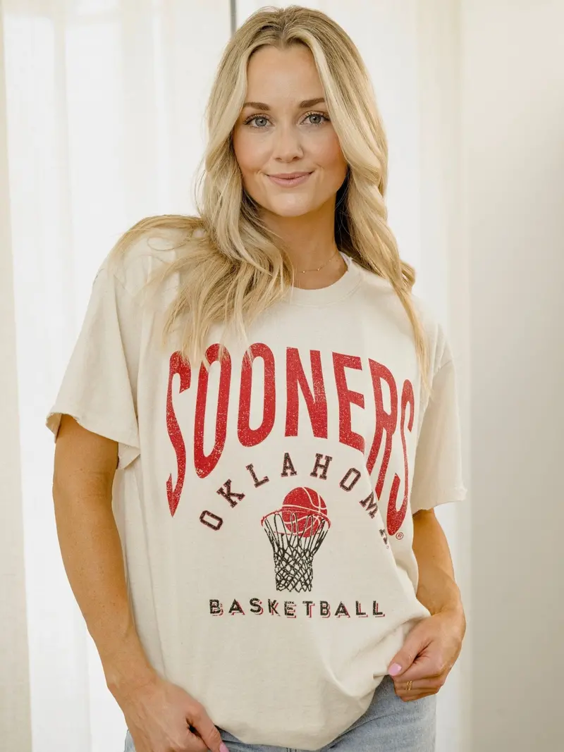 Ou Sooners Basketball Athletics Off White Thrifted Tee 1