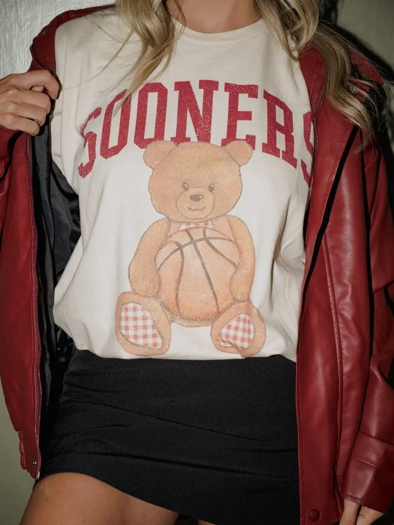 Ou Sooners Basketball Bear Off White Thrifted Tee 1