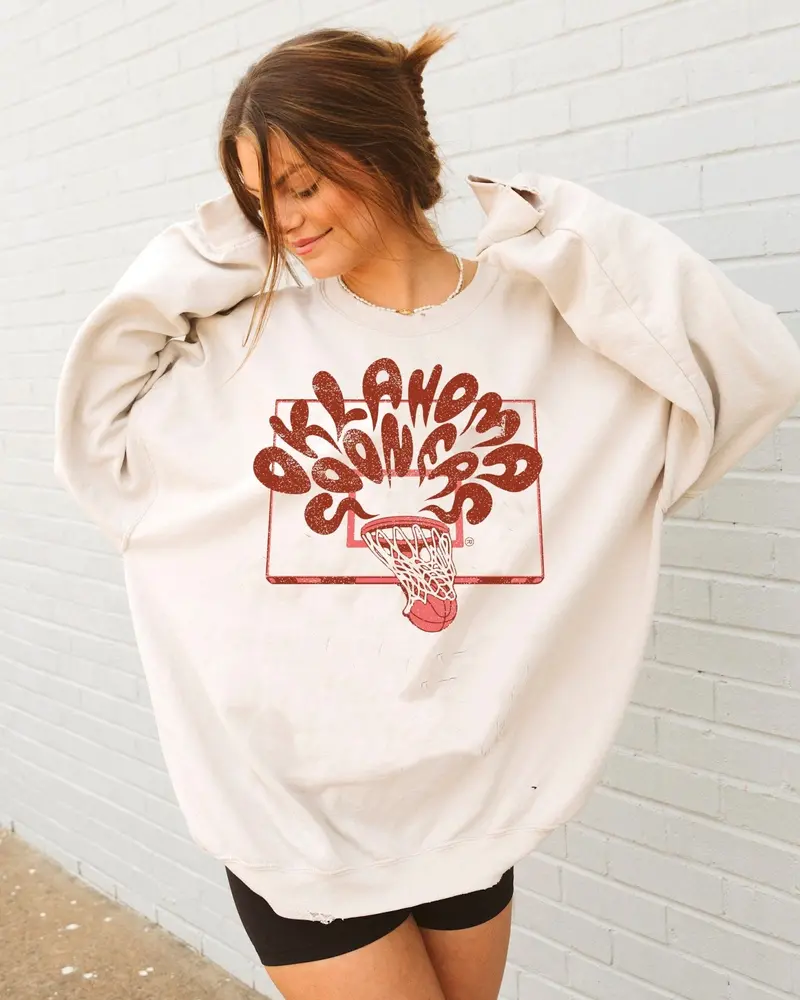 Ou Sooners Basketball Burst Sand Thrifted Sweatshirt 1