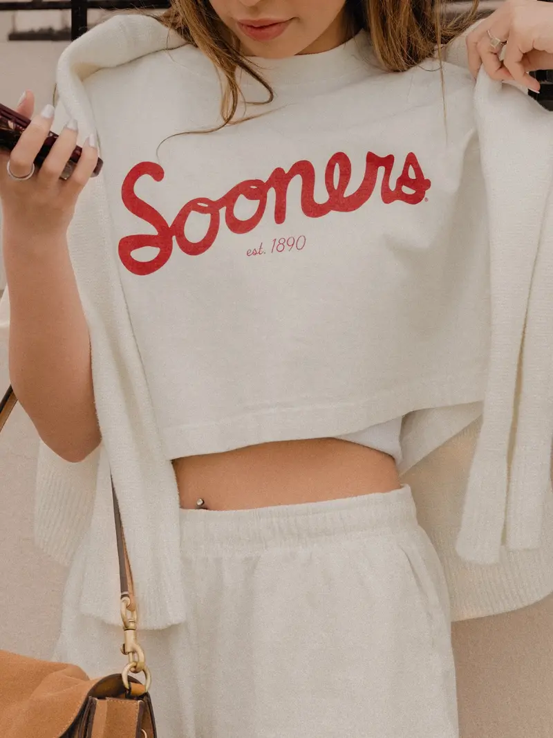 Ou Sooners Bold Script Off White Heavyweight Cropped Tee 1