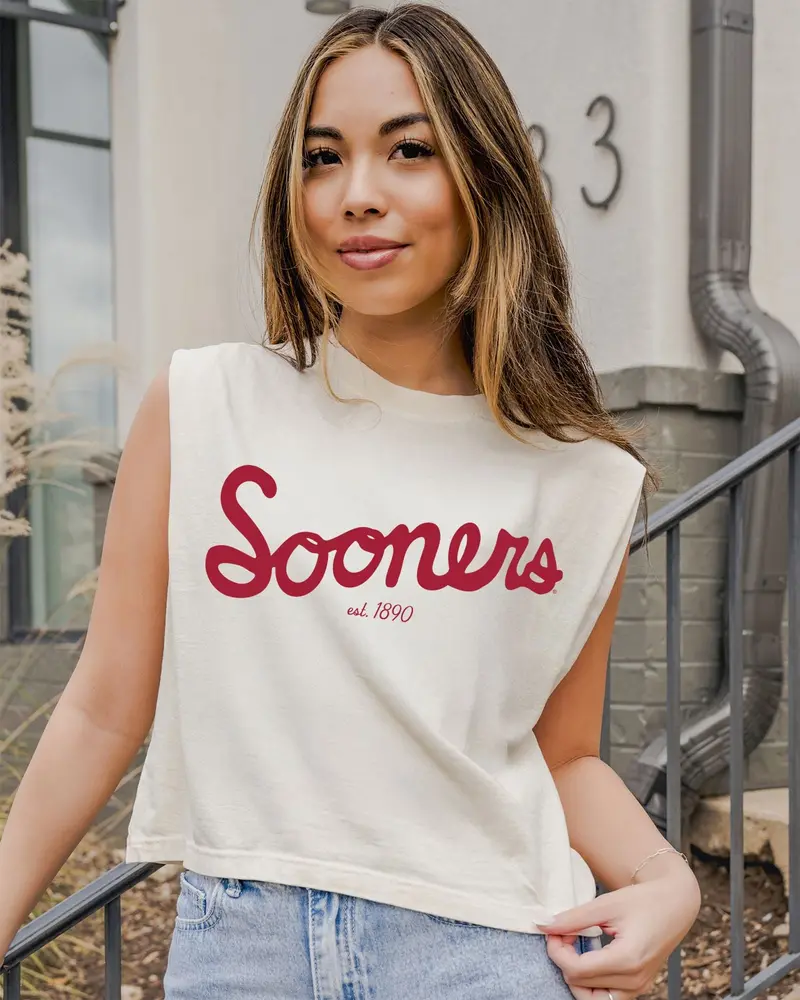 Ou Sooners Bold Script Off White Muscle Tank 1