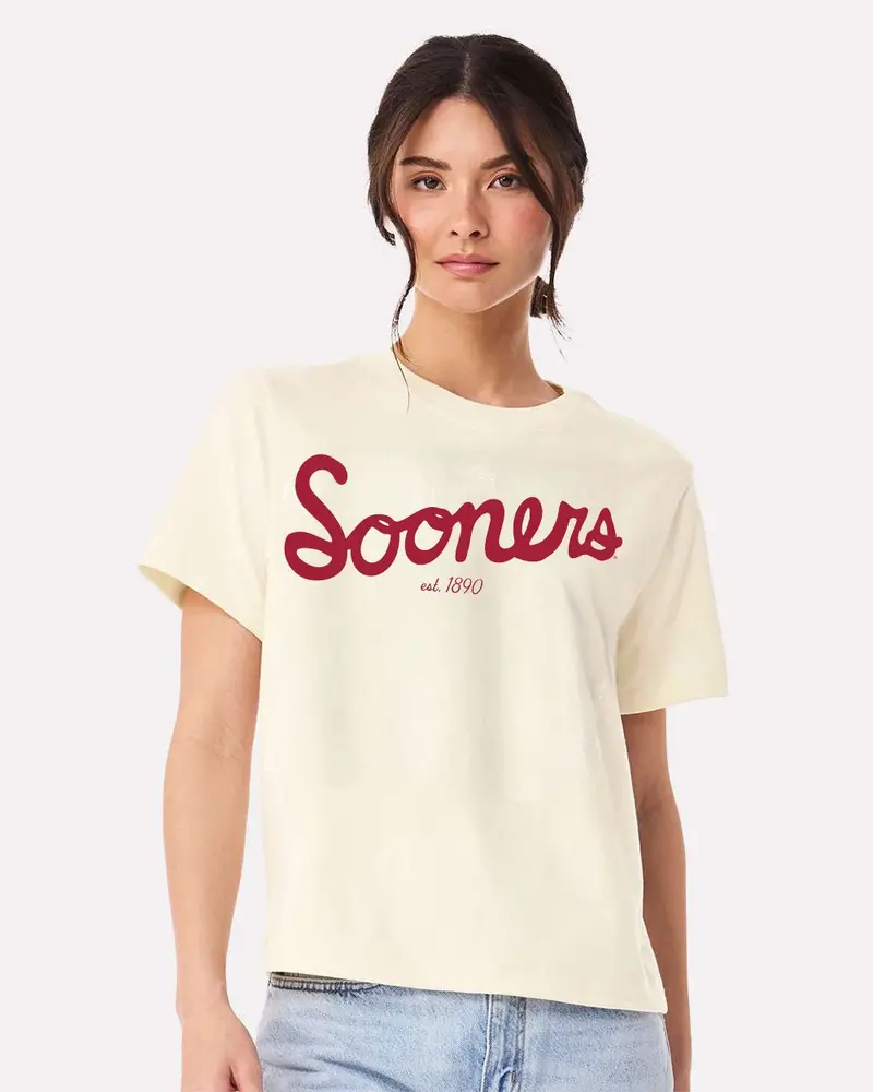 Ou Sooners Bold Script Vintage White Ellie Heavyweight Tee 1