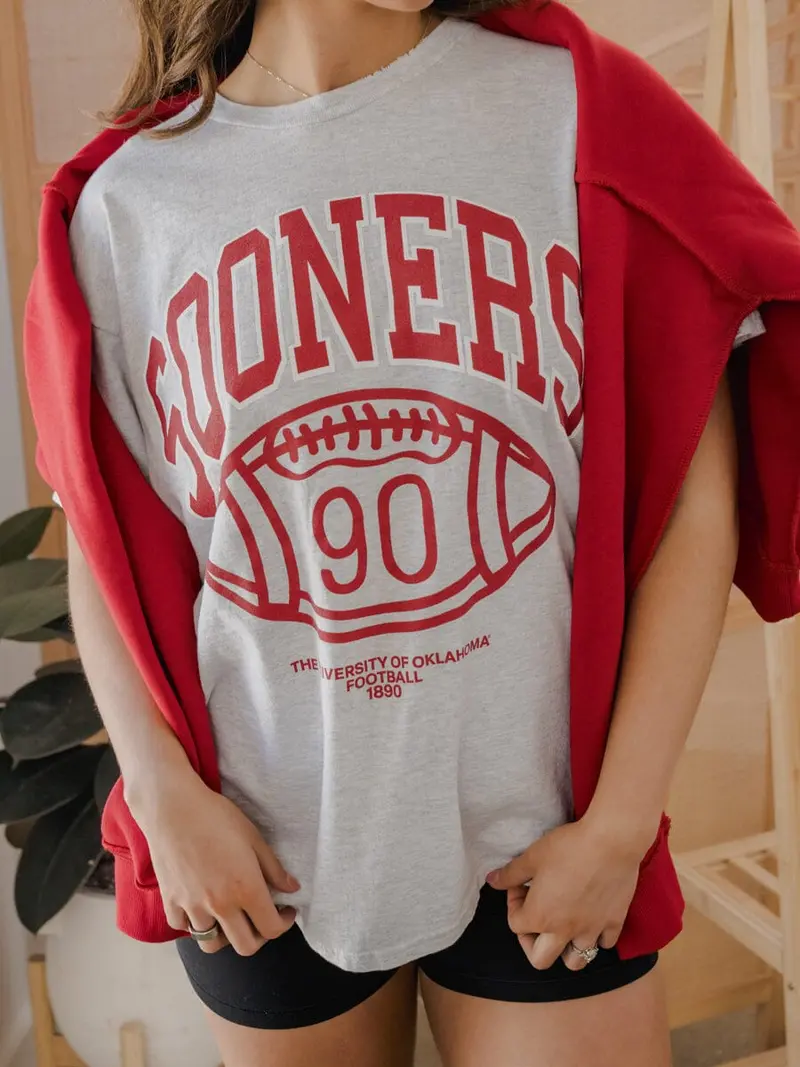 Ou Sooners Campus Classic Ash Gray Thrifted Tee 1