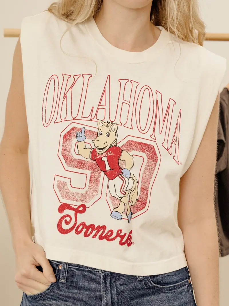 Ou Sooners Club Mascot Off White Tank 1