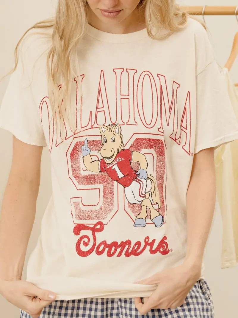 Ou Sooners Club Mascot Off White Thrifted Tee 1