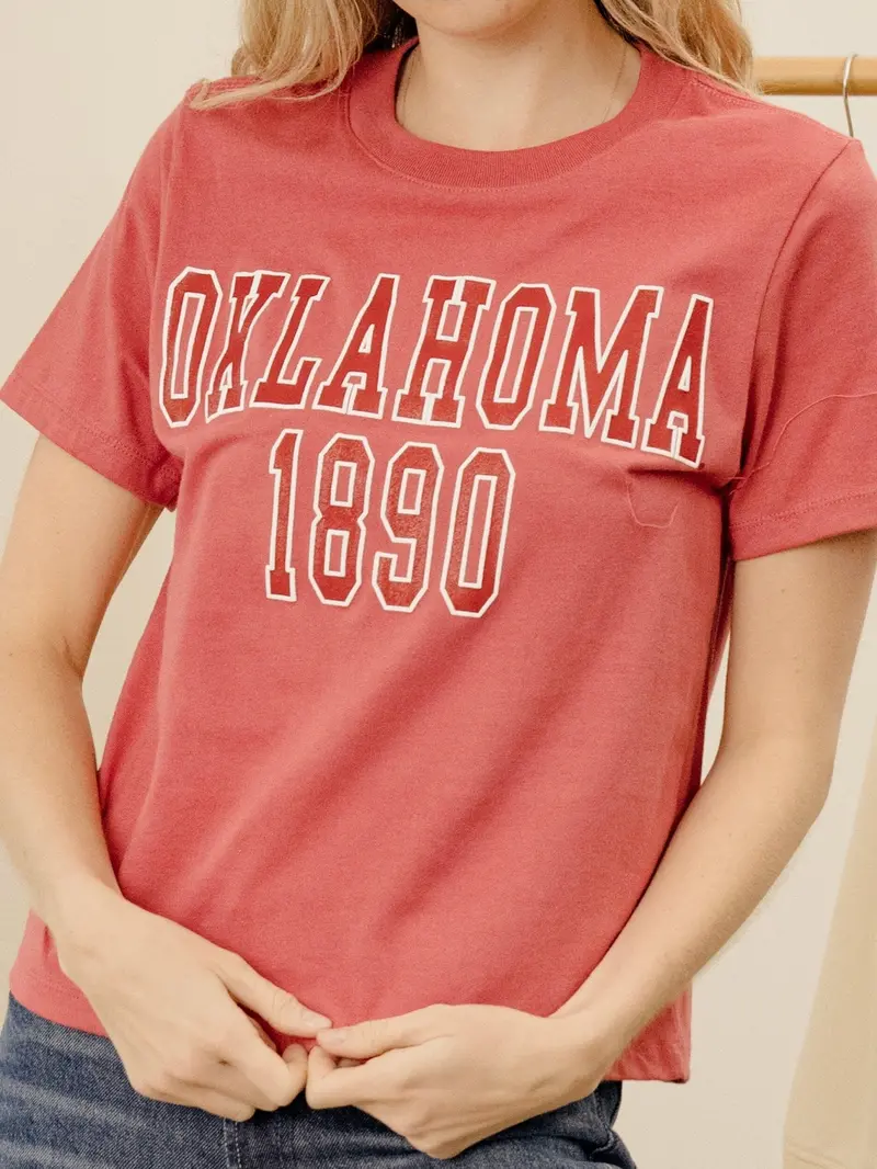 Ou Sooners College Block Puff Ink Red Ellie Perfect Tee 1