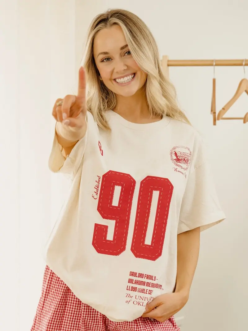 Ou Sooners Crest Stamp Off White Thrifted Tee 1