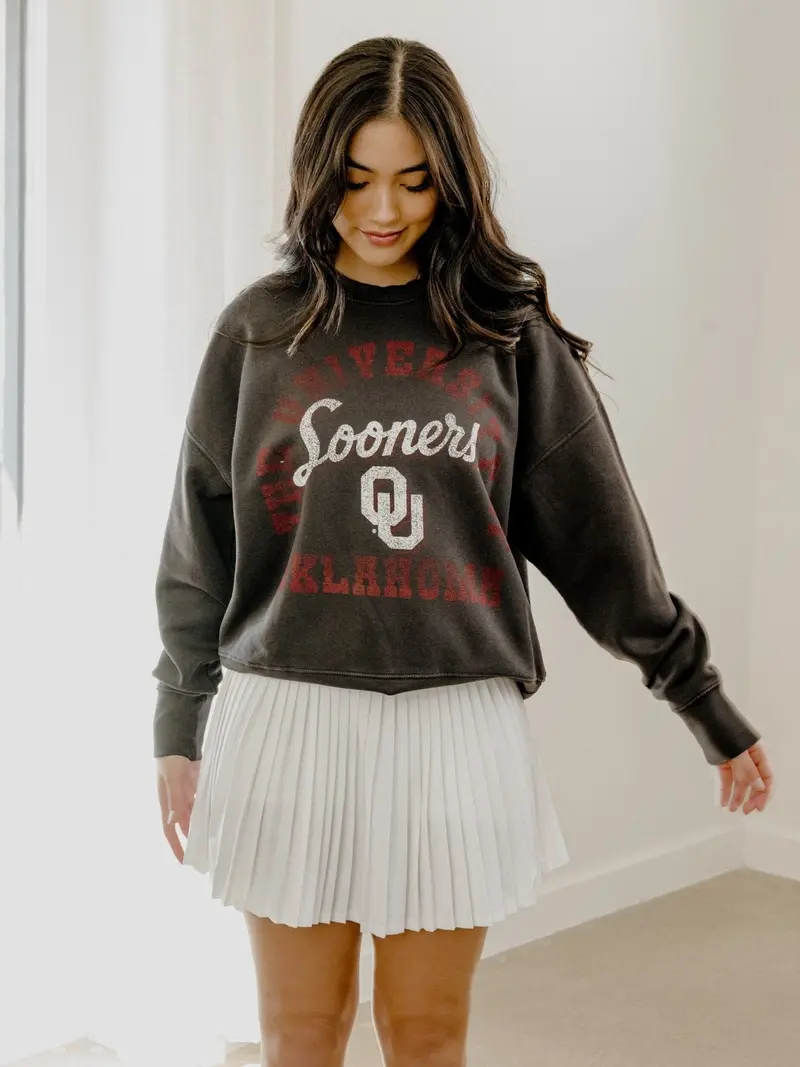 Ou Sooners Draft Charcoal Hi-Dive Oversized Crew Sweatshirt 1