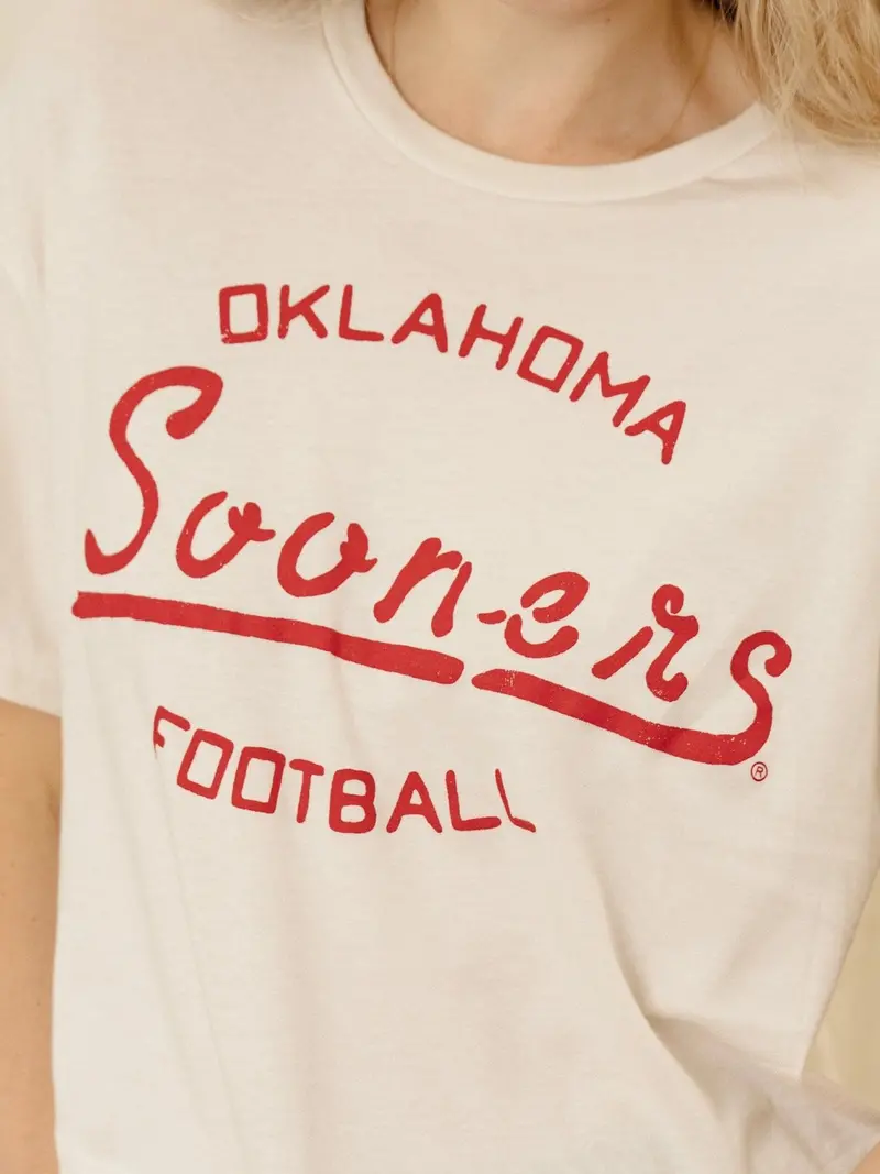 Ou Sooners Football Stencil Off White Cropped Tee 1