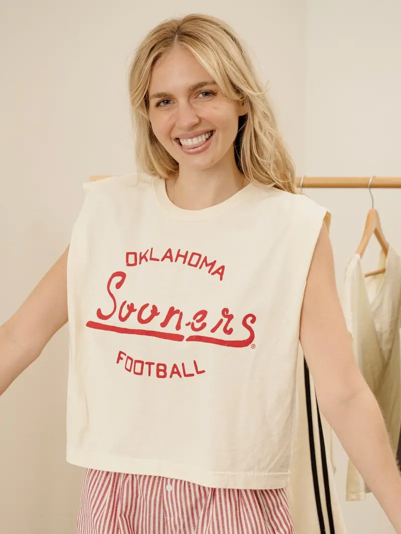 Ou Sooners Football Stencil Off White Tank 1