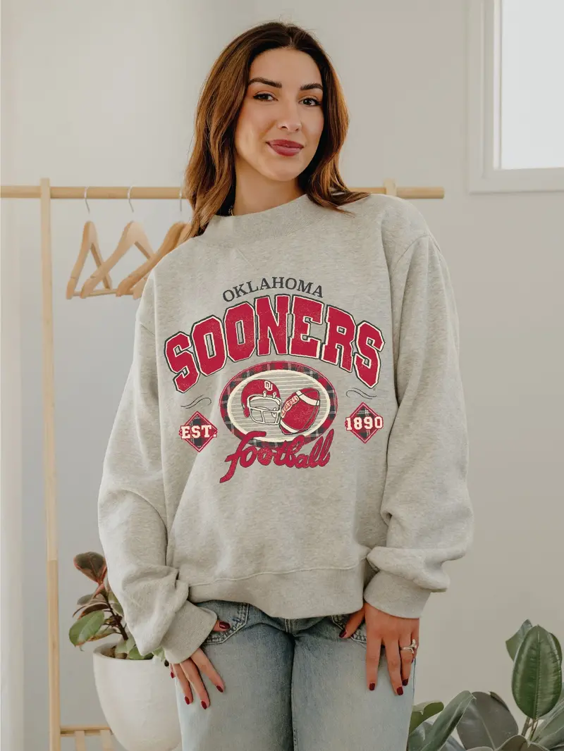 Ou Sooners Gridiron Weekend Edit Ash Gray Mock Neck Sweatshirt 1