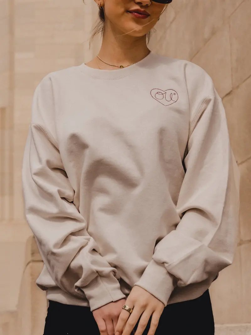 Ou Sooners Heart Stitch Embroidered Natural Sweatshirt 1