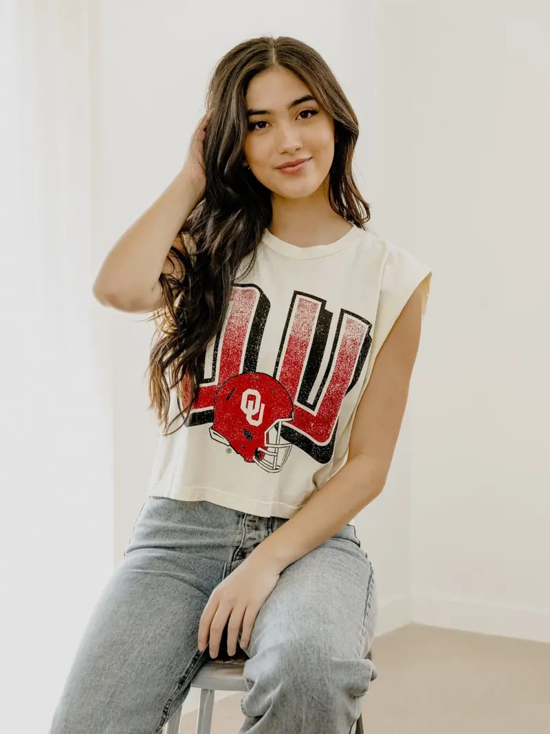 Ou Sooners Helmet Fade Off White Tank 1