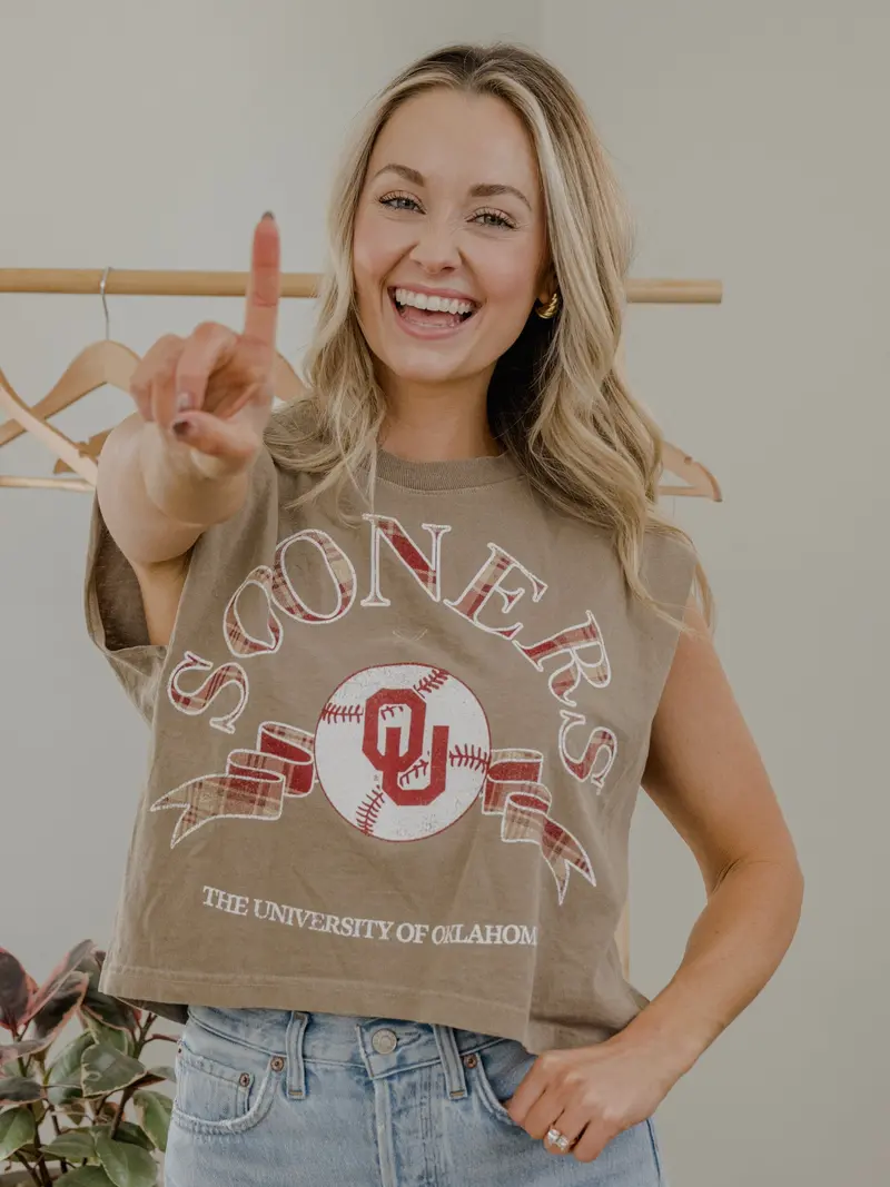 Ou Sooners Heritage Plaid Baseball Brown Tank 1