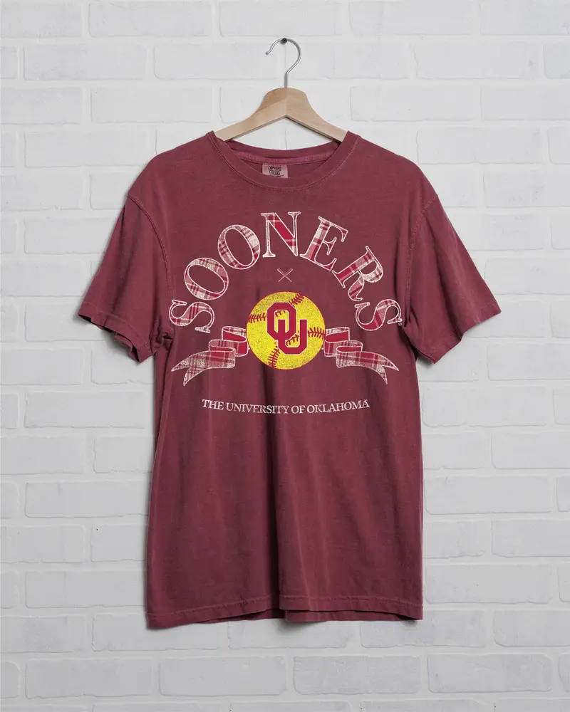 Ou Sooners Heritage Plaid Softball Crimson Cc Tee 1