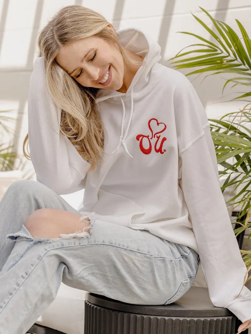 Ou Sooners Lyric Puff Ink White Hoodie 1