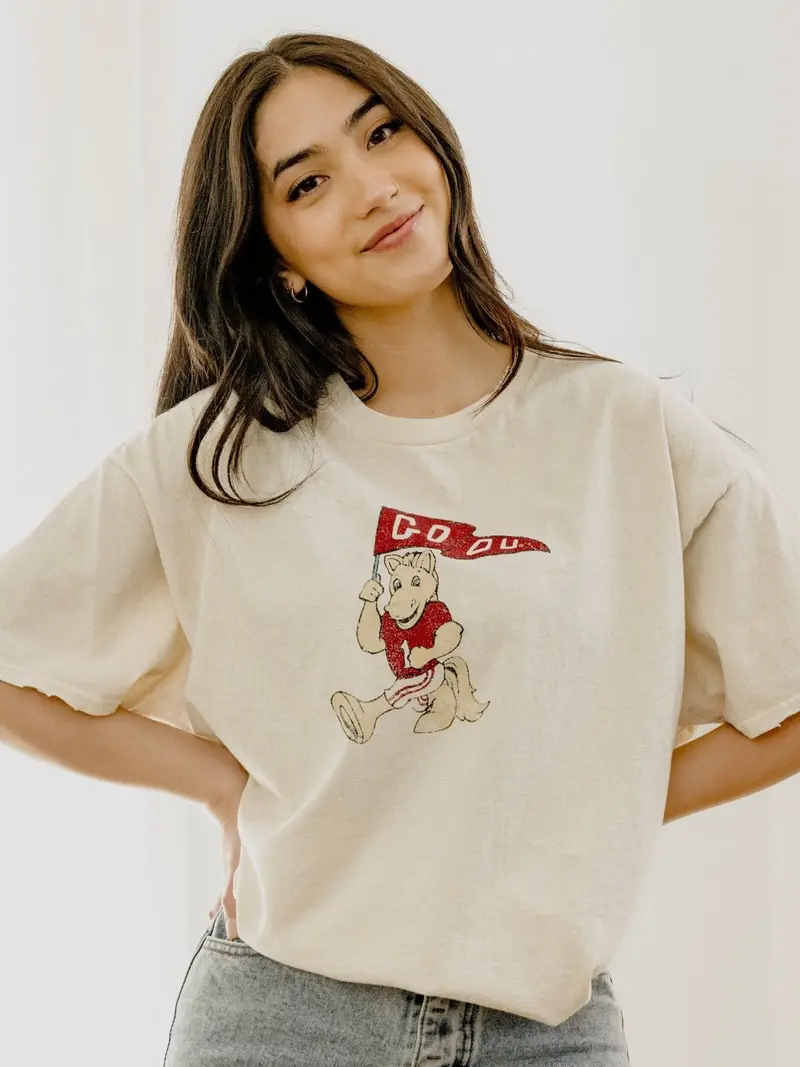 Ou Sooners Mascot Flag Off White Thrifted Tee 1