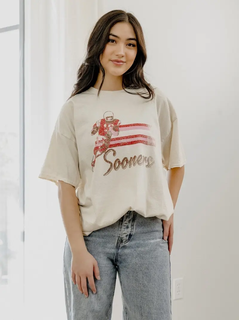 Ou Sooners Mono Qb Off White Thrifted Tee 1