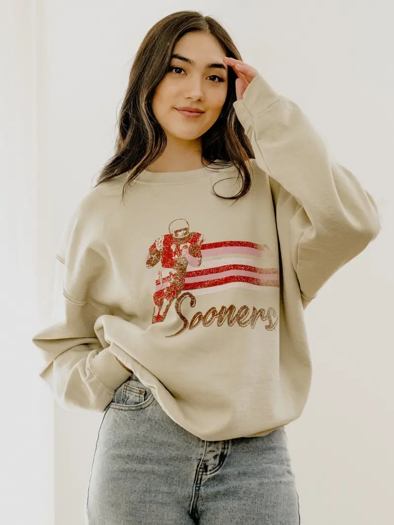Ou Sooners Mono Qb Sand Thrifted Sweatshirt 1