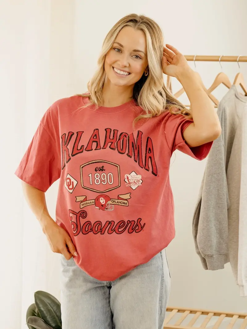 Ou Sooners Patches 25 Red Heavyweight Tee 1