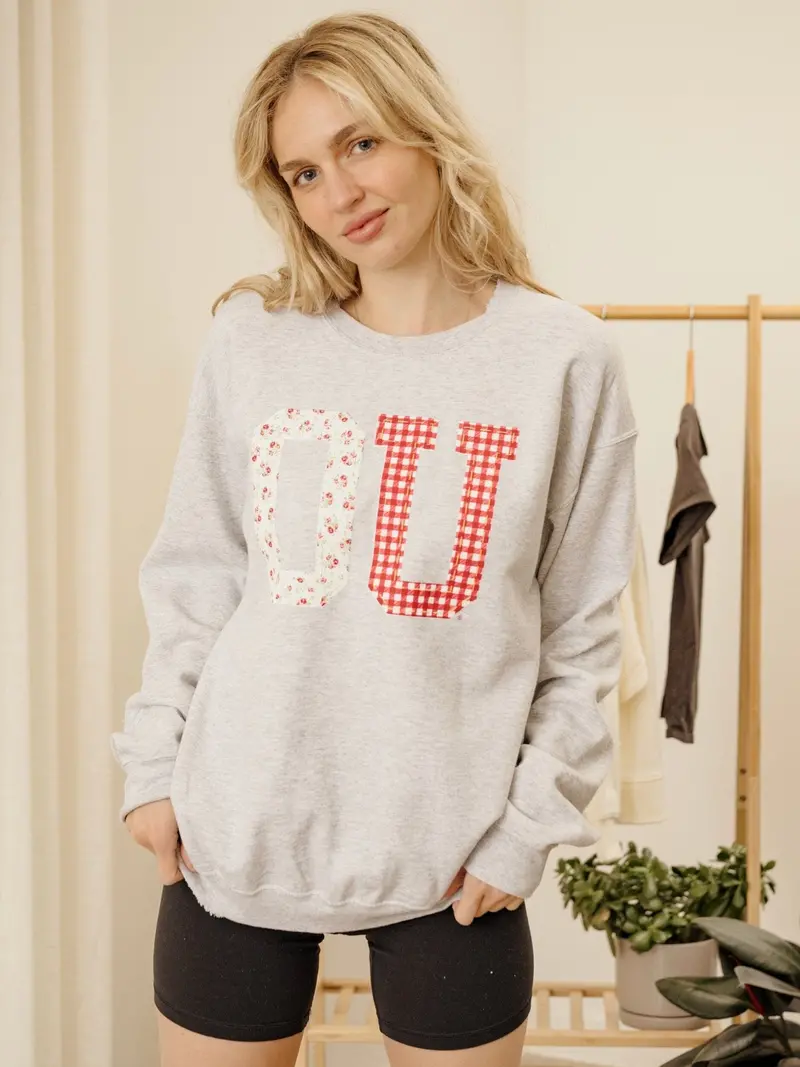 Ou Sooners Quilted Puff Ink Ash Gray Thrifted Sweatshirt 1