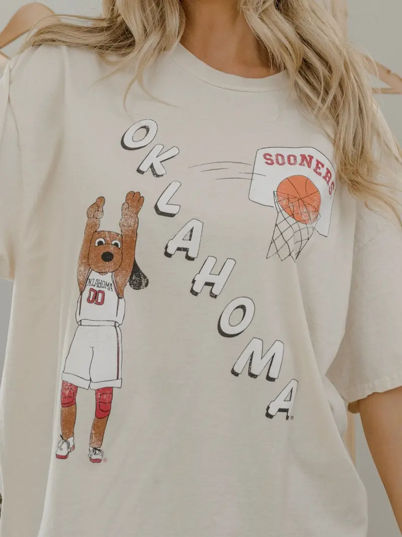 Ou Sooners Retro Basketball Off White Thrifted Tee 1