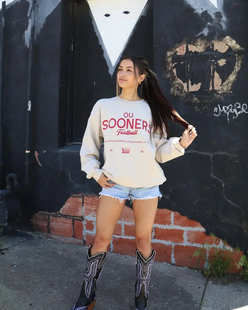 Ou Sooners Shot Off Sand Thrifted Sweatshirt 1