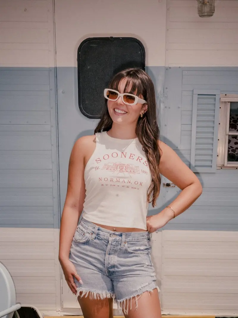 Ou Sooners Stadium Coordinates Off White Micro Cropped Tank 1