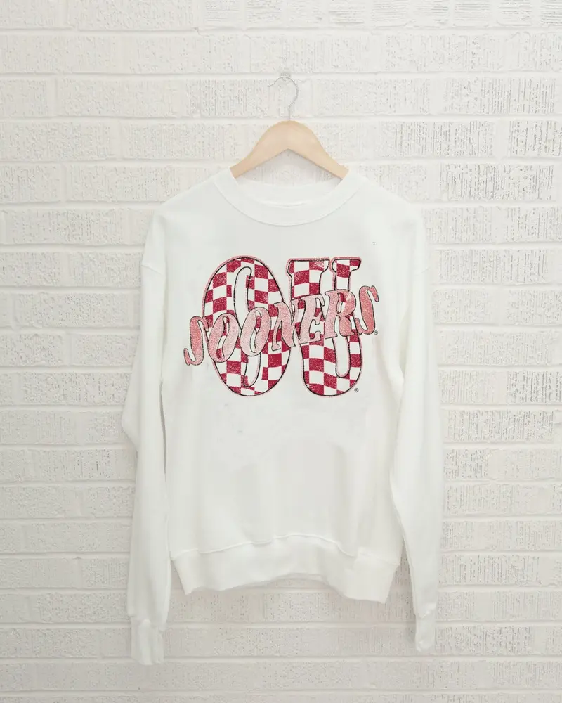 Ou Sooners Twisted Check White Thrifted Sweatshirt 1