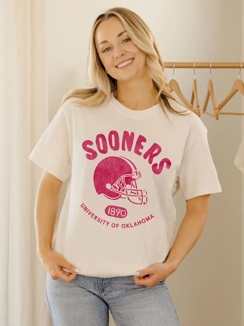 Ou Sooners Varsity Stamp Off White Thrifted Tee 1
