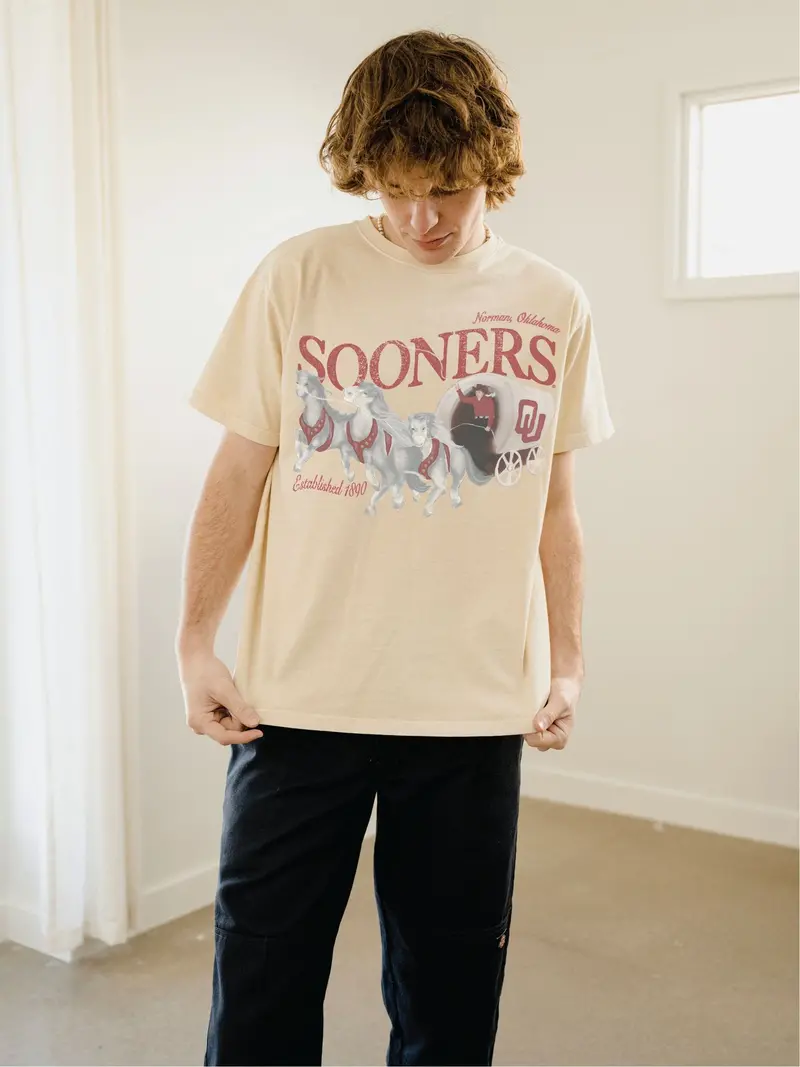 Ou Sooners Vintage Schooner Wagoneer Off White Thrifted Tee 1