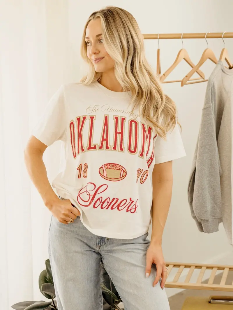 Ou Sooners Wave Arch Off White Thrifted Tee 1