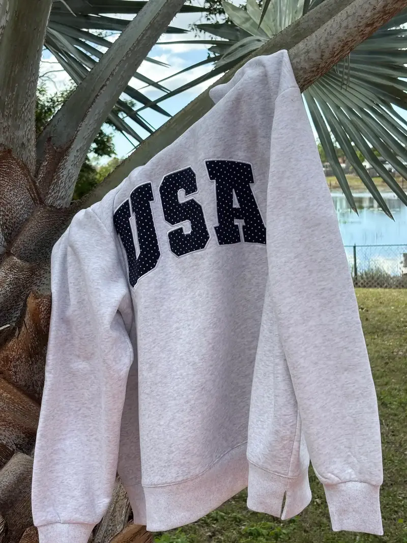 Pearl Grey Navy Blue Polka Dot Usa Mockneck Sweatshirt 1