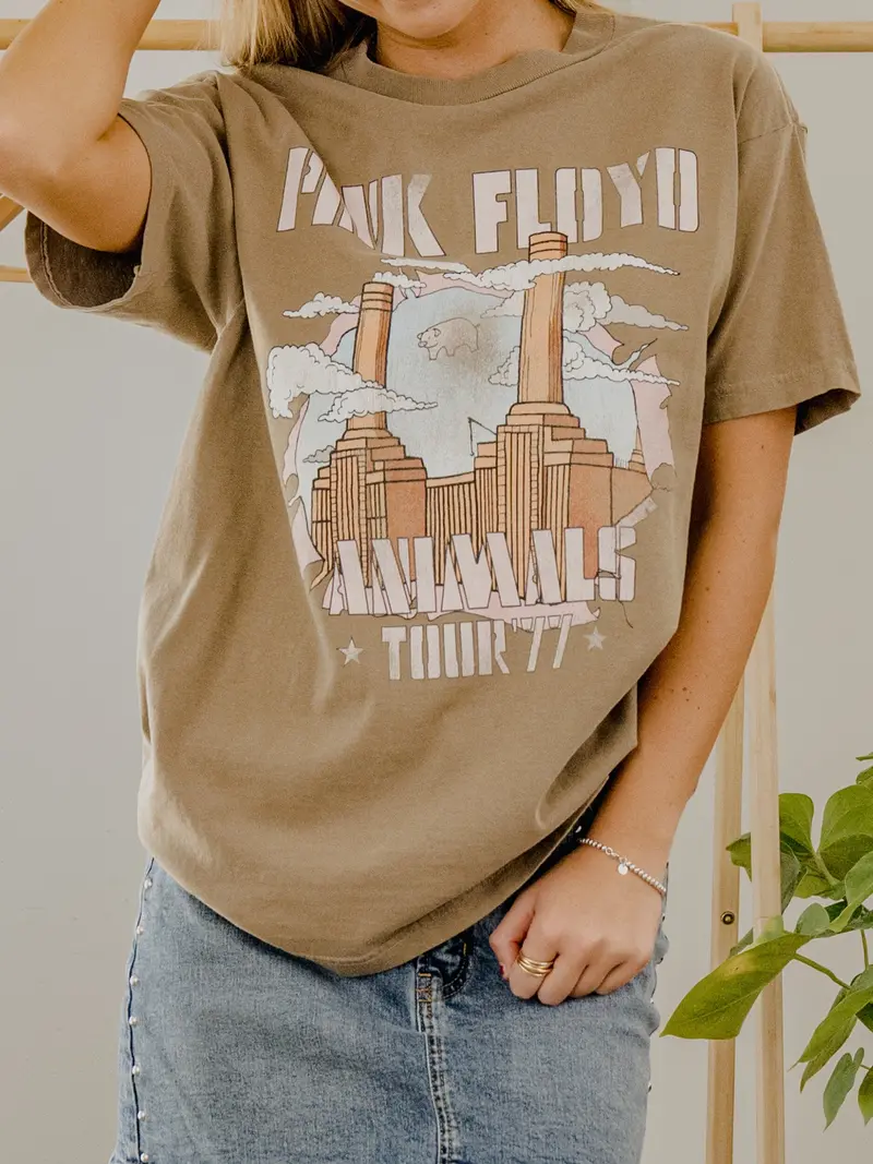 Pink Floyd Animals Factory Tour '77 Front/Back Brown Heavyweight Tee 1