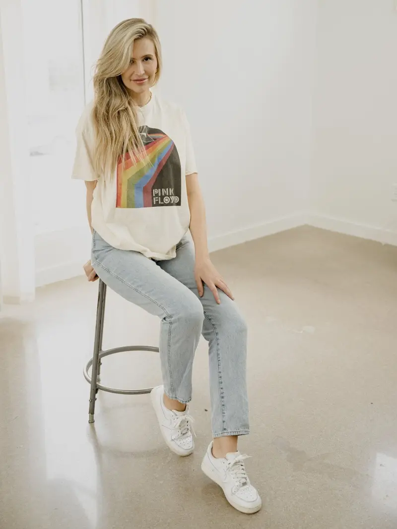 Pink Floyd Dark Side Of The Moon Off White Thrifted Distressed Tee 1