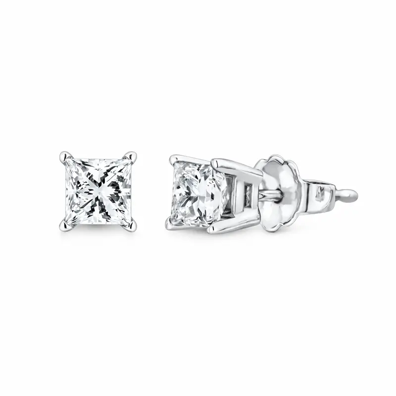 Princess-Cut Diamond Stud Earrings – Squarelight Style
