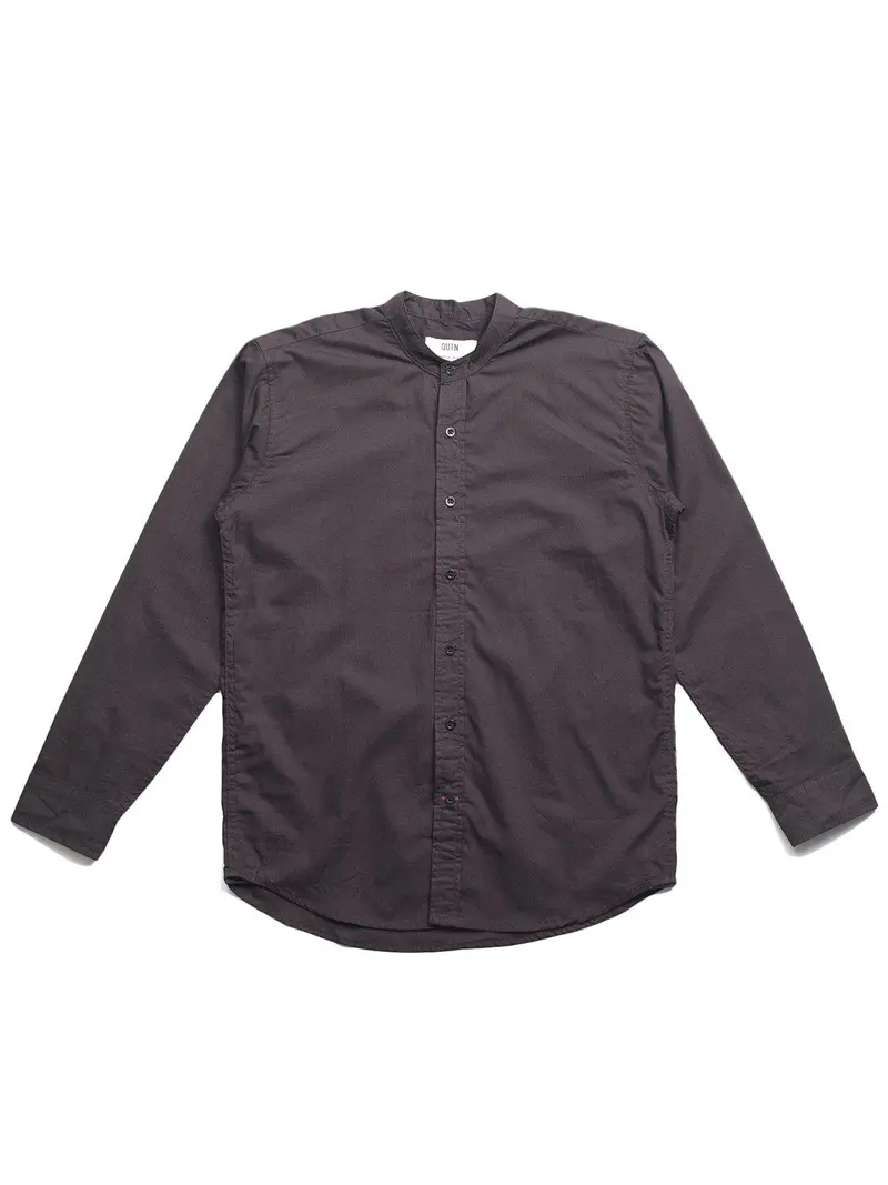 Qutn Band Collar Ls Brown Poplin 1