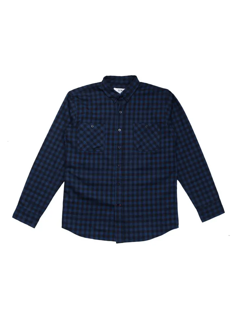 Qutn Button Down Double Pocket Ls Blue Black Minicheck Flannel 1