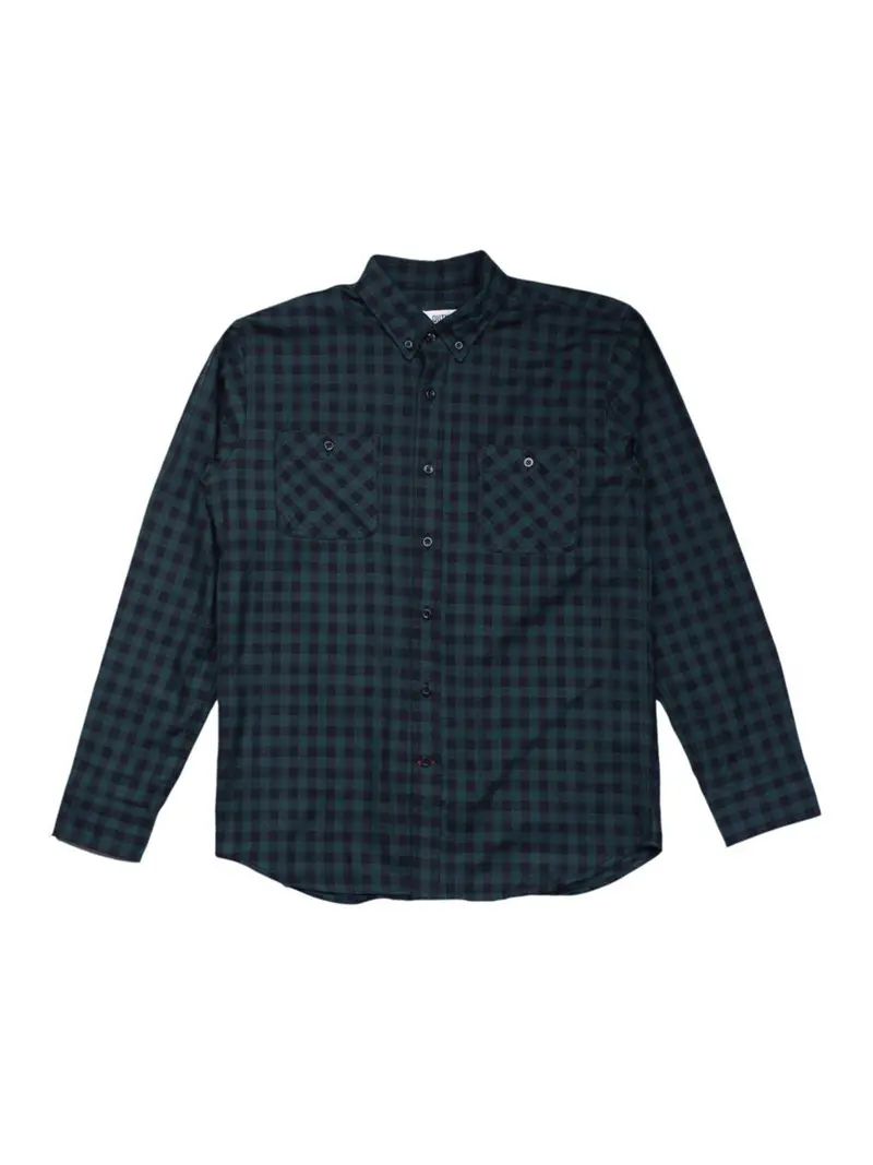 Qutn Button Down Double Pocket Ls Green Black Minicheck Flannel 1