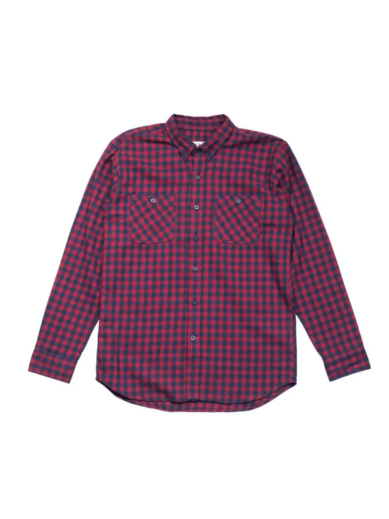 Qutn Button Down Double Pocket Ls Red Blue Minicheck Flannel 1